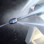 Metallic nozzle ejecting a strong stream of water, surrounded by mist, highlighting plumbing innovation by Walker Plumbing.